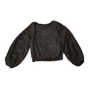 Altar'd State Black Eyelash Knit Cropped Sweater Balloon Sleeves Sz Med Goth